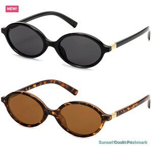 Retro Oval Sunglasses Set of 2 Black Brown Tortoiseshell 90s Gold New